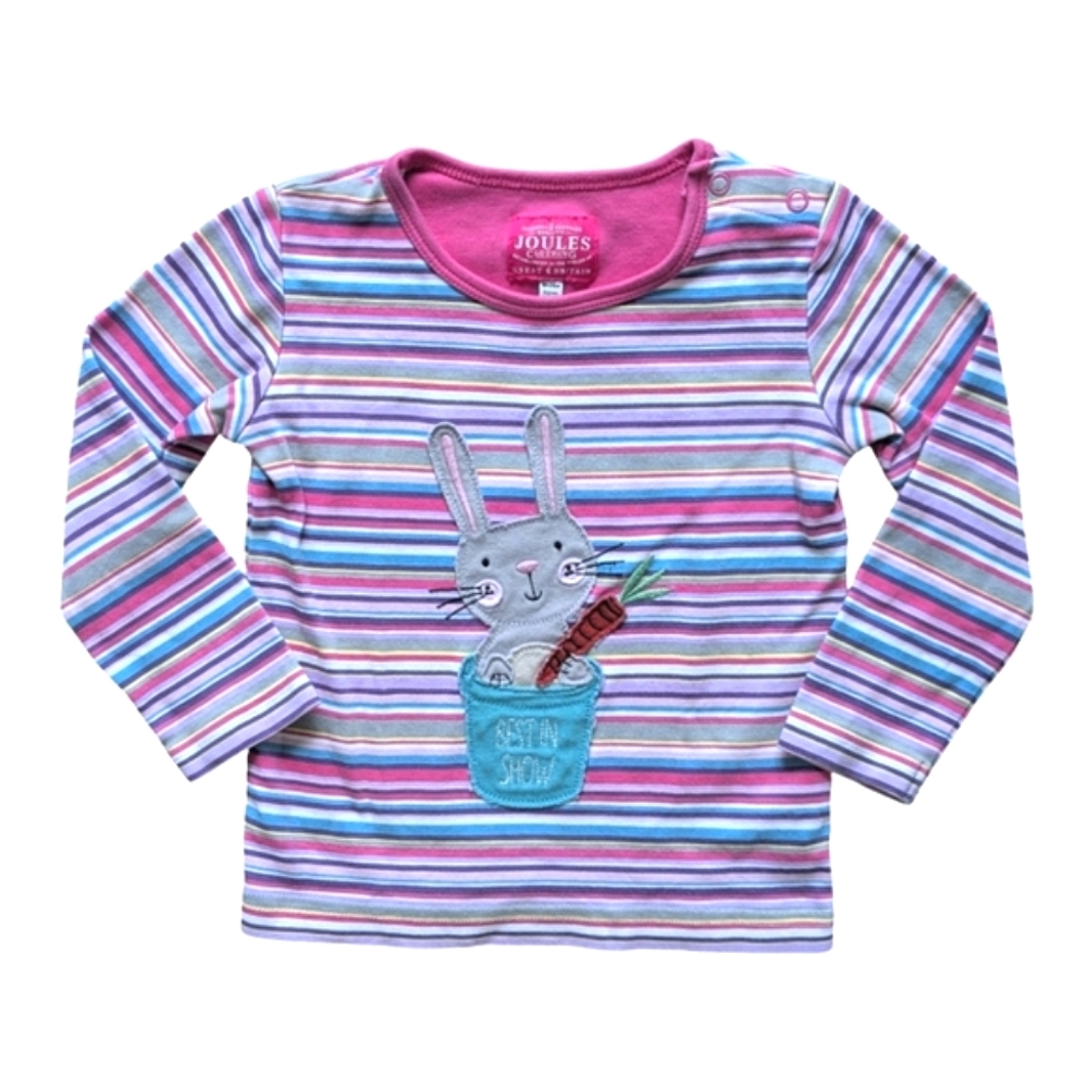 Joules Striped Bunny Applique Long Sleeve Shirt - Size 18-24M